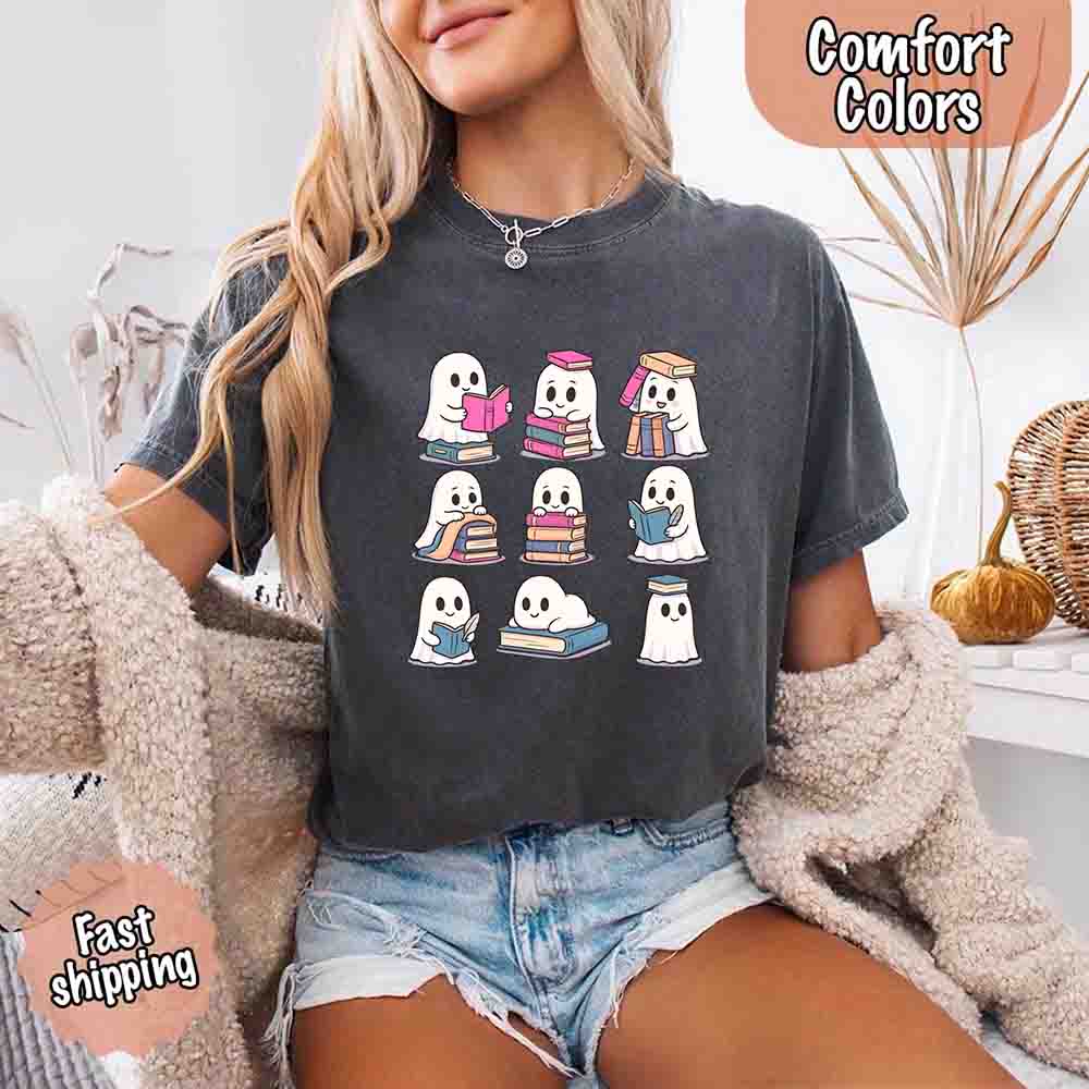 Ghost Reading Comfort Colors Shirt – Spooky Book Lover Halloween Tee - Ever Trendy Essentials