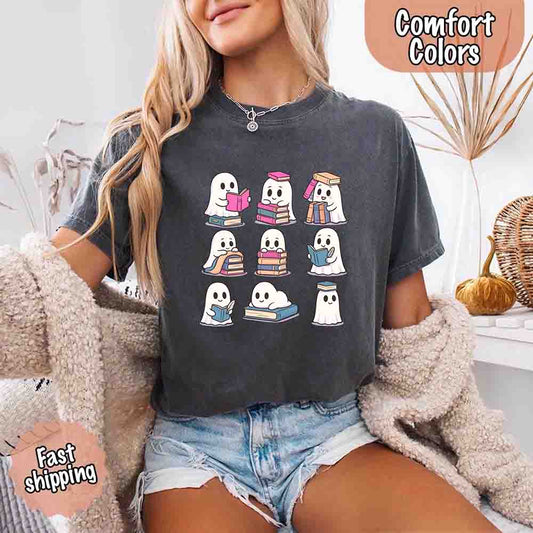 Ghost Reading Comfort Colors Shirt – Spooky Book Lover Halloween Tee - Ever Trendy Essentials