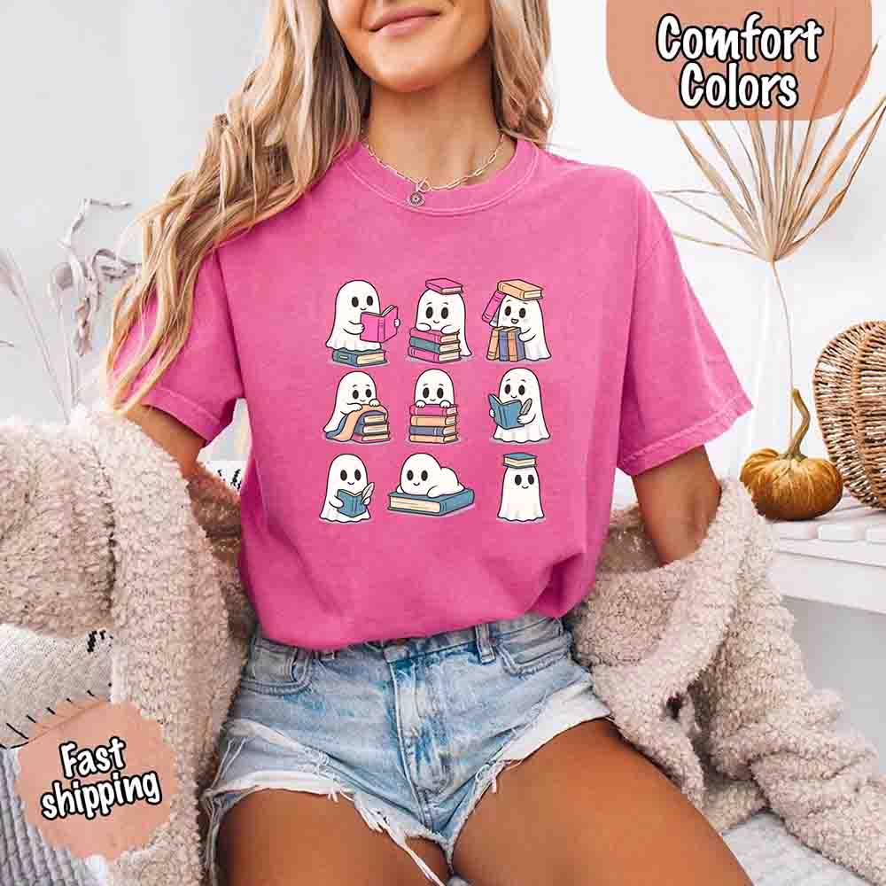 Ghost Reading Comfort Colors Shirt – Spooky Book Lover Halloween Tee - Ever Trendy Essentials
