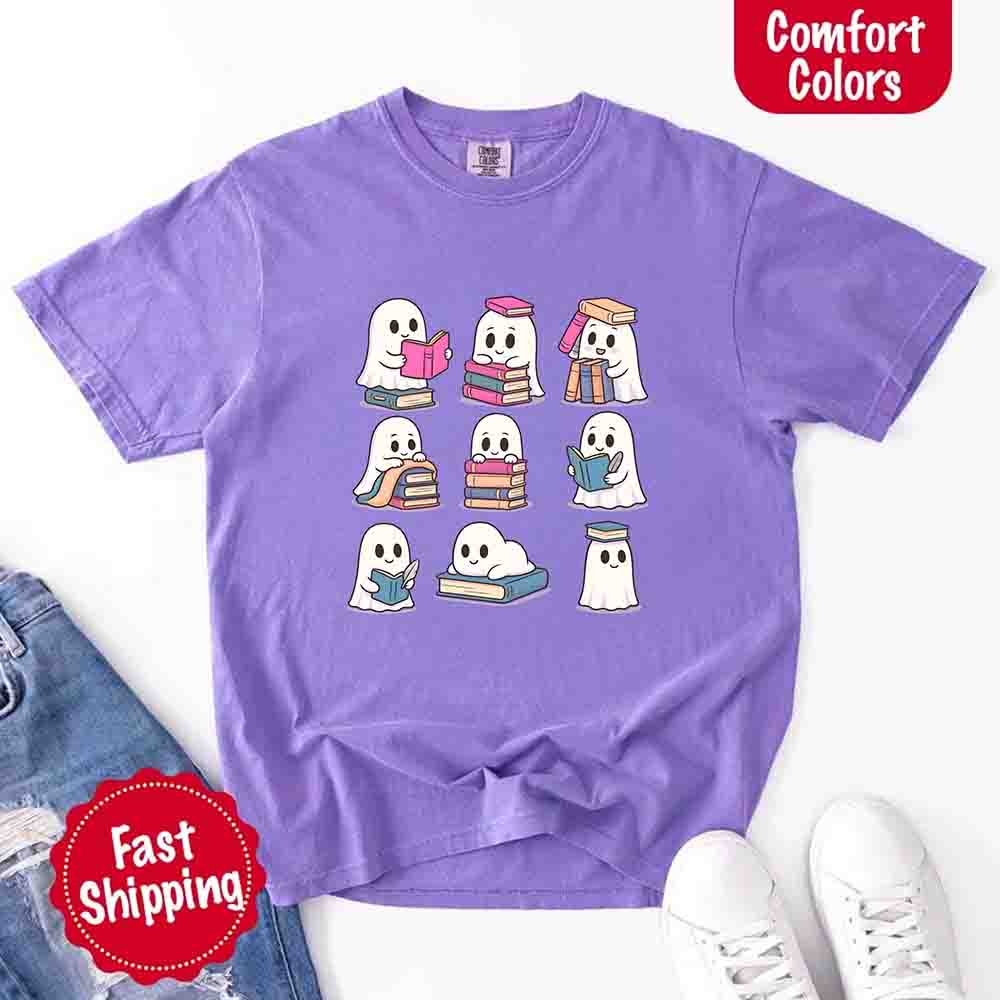 Ghost Reading Comfort Colors Shirt – Spooky Book Lover Halloween Tee - Ever Trendy Essentials