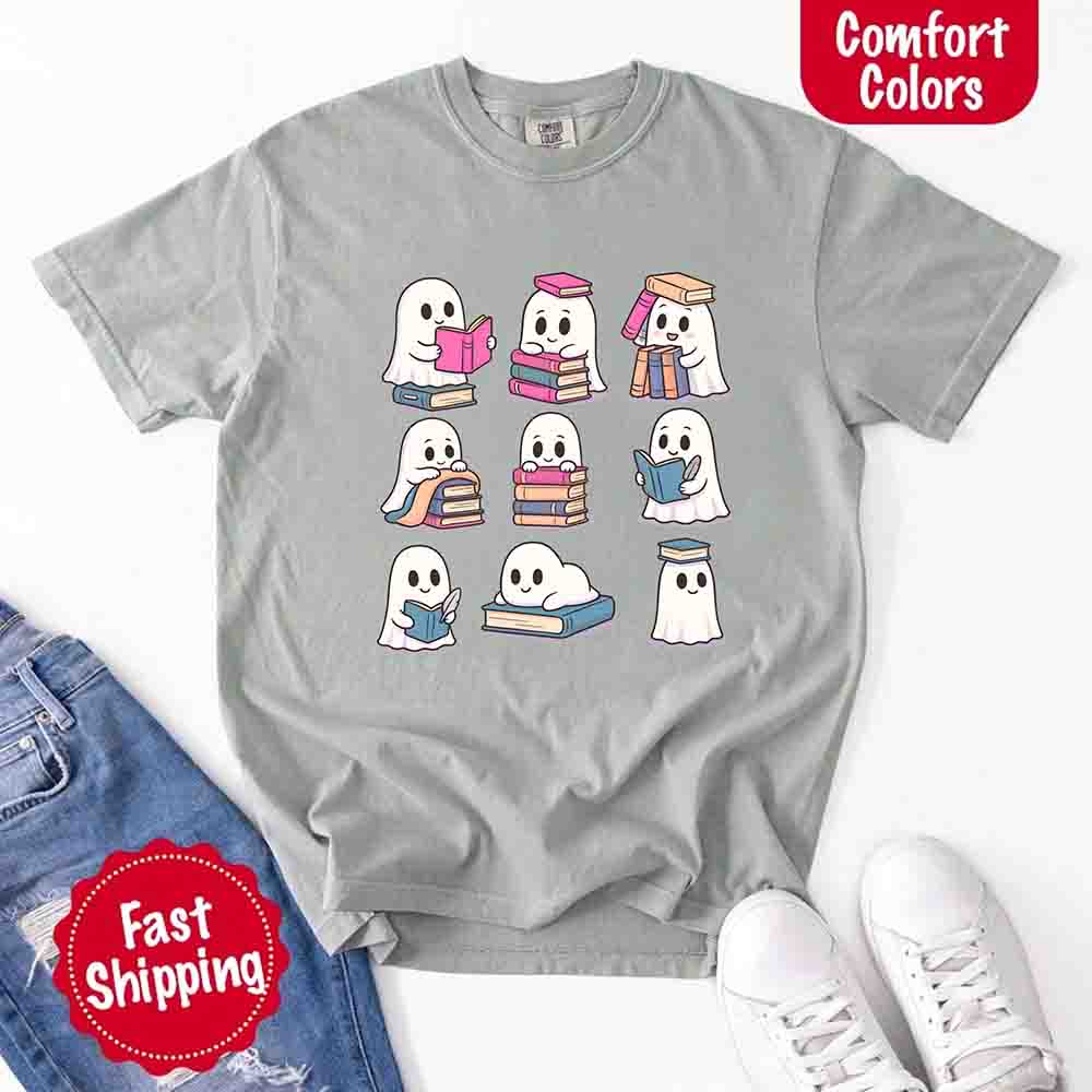 Ghost Reading Comfort Colors Shirt – Spooky Book Lover Halloween Tee - Ever Trendy Essentials