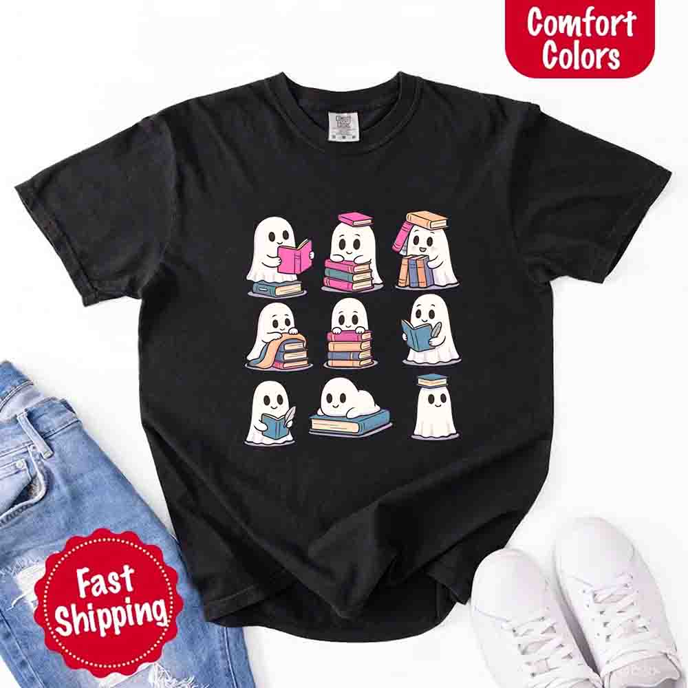 Ghost Reading Comfort Colors Shirt – Spooky Book Lover Halloween Tee - Ever Trendy Essentials