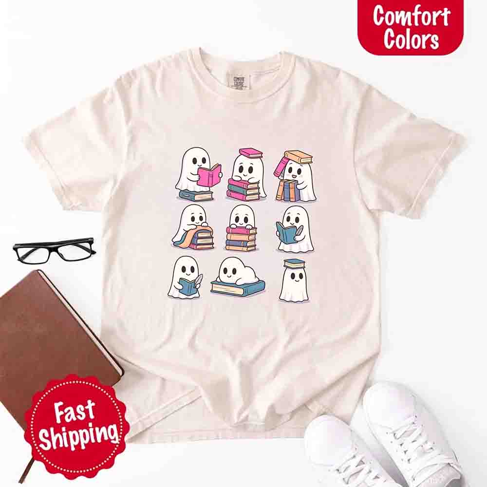 Ghost Reading Comfort Colors Shirt – Spooky Book Lover Halloween Tee - Ever Trendy Essentials