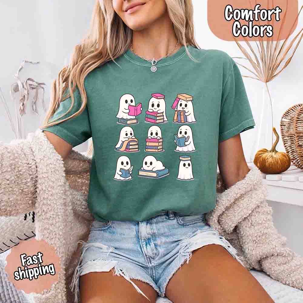 Ghost Reading Comfort Colors Shirt – Spooky Book Lover Halloween Tee - Ever Trendy Essentials