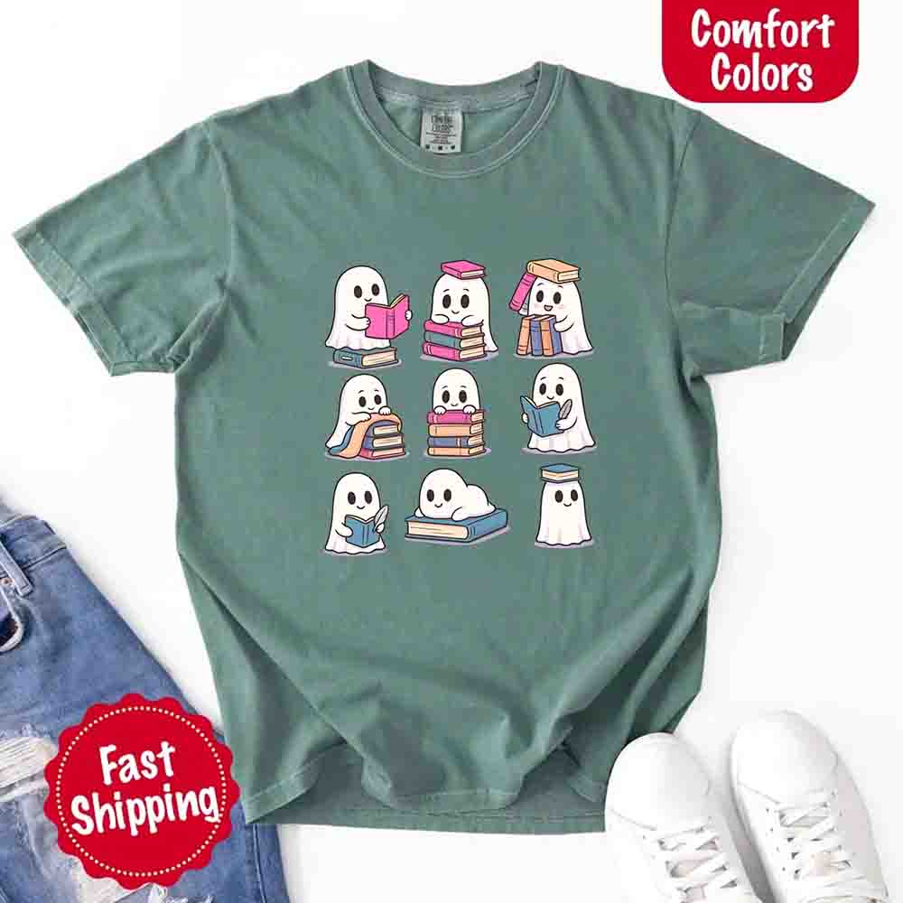 Ghost Reading Comfort Colors Shirt – Spooky Book Lover Halloween Tee - Ever Trendy Essentials