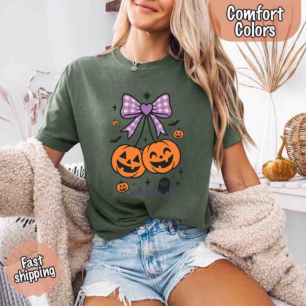 Halloween Cherries Comfort Colors Shirt – Trendy Pumpkin Tee - Ever Trendy Essentials