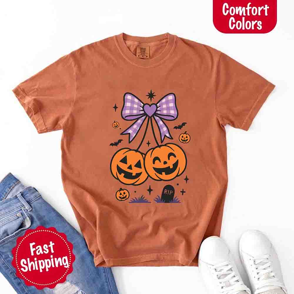 Halloween Cherries Comfort Colors Shirt – Trendy Pumpkin Tee - Ever Trendy Essentials