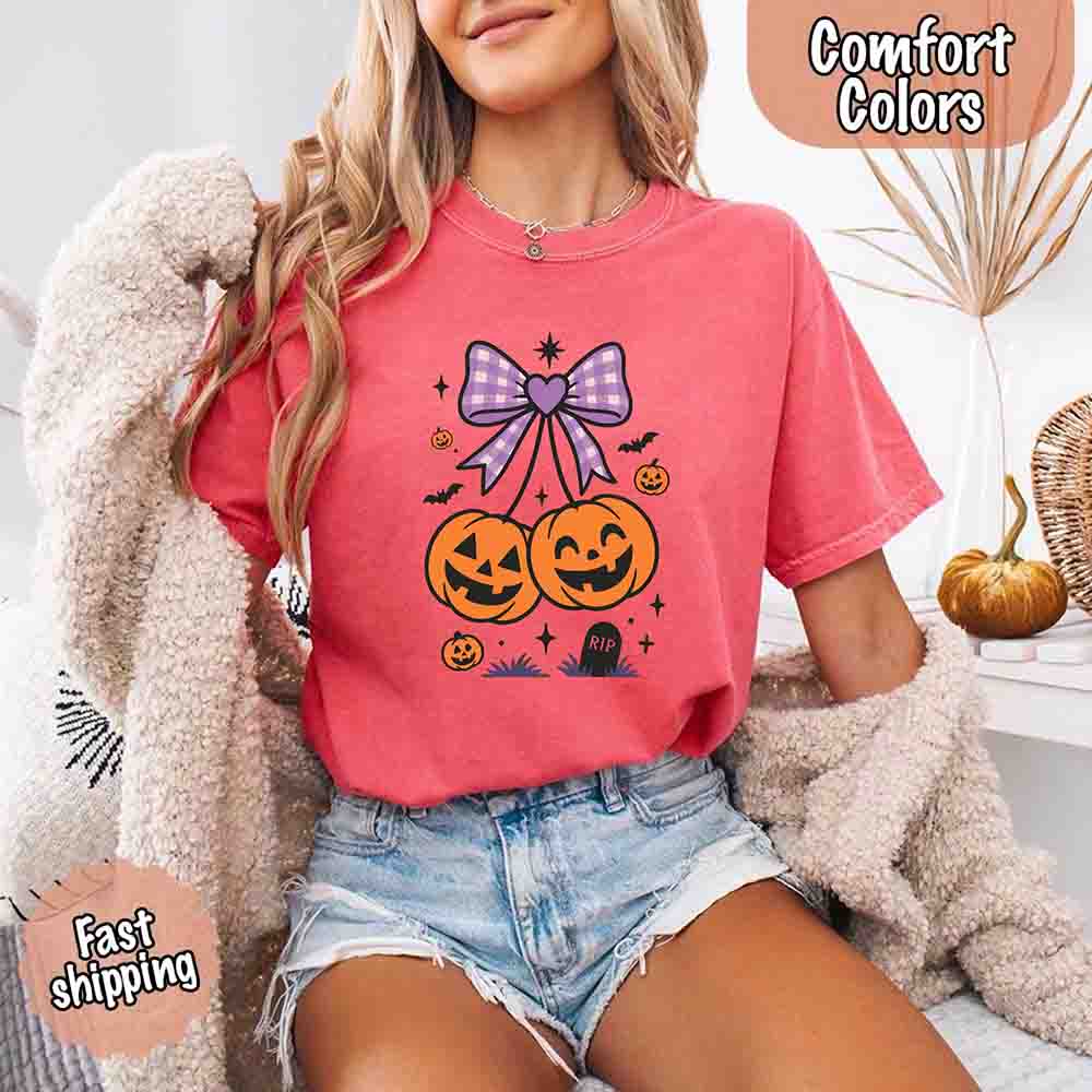 Halloween Cherries Comfort Colors Shirt – Trendy Pumpkin Tee - Ever Trendy Essentials