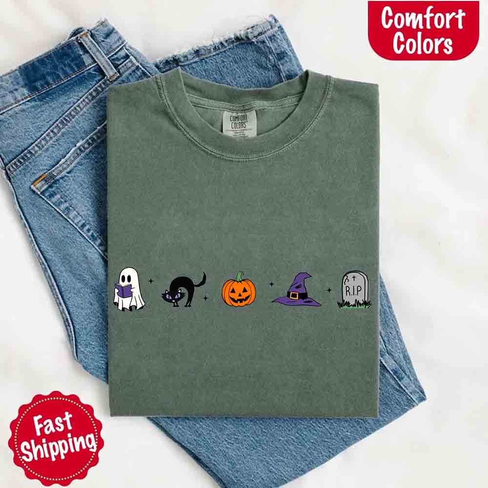 Halloween Icons Comfort Colors Shirt – Pumpkin & Ghost Fall Tee - Ever Trendy Essentials