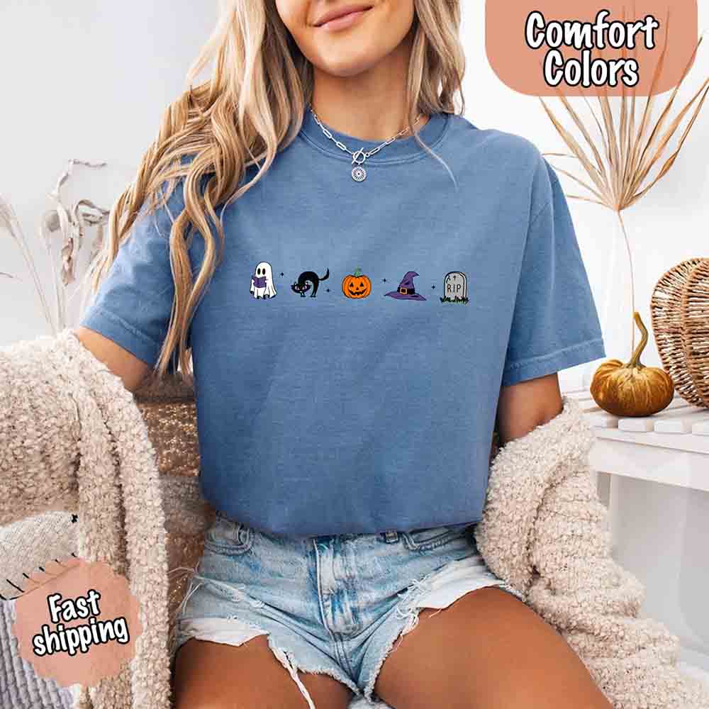 Halloween Icons Comfort Colors Shirt – Pumpkin & Ghost Fall Tee - Ever Trendy Essentials