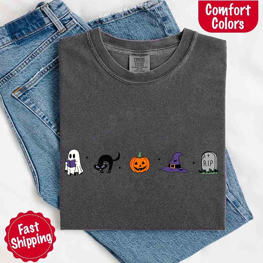 Halloween Icons Comfort Colors Shirt – Pumpkin & Ghost Fall Tee - Ever Trendy Essentials