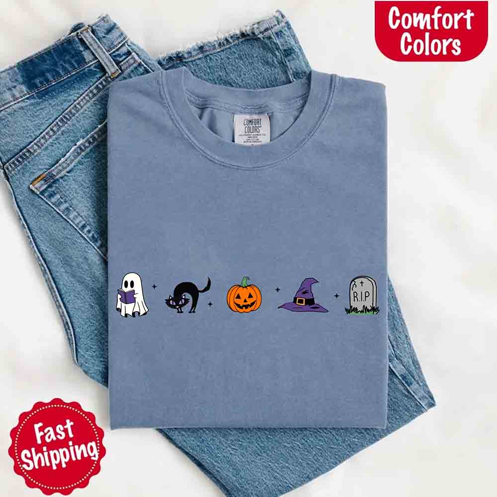 Halloween Icons Comfort Colors Shirt – Pumpkin & Ghost Fall Tee - Ever Trendy Essentials
