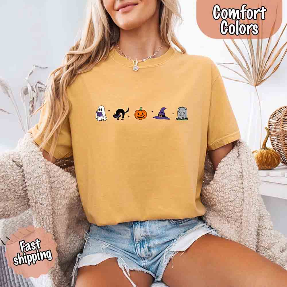 Halloween Icons Comfort Colors Shirt – Pumpkin & Ghost Fall Tee - Ever Trendy Essentials