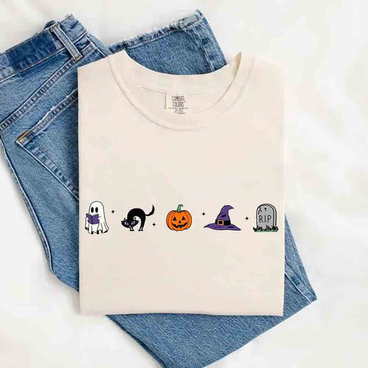 Halloween Icons Comfort Colors Shirt – Pumpkin & Ghost Fall Tee - Ever Trendy Essentials