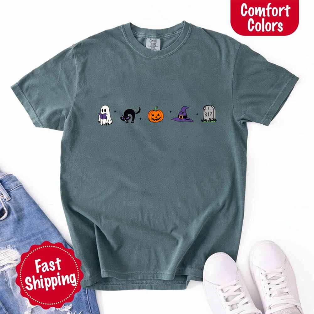 Halloween Icons Comfort Colors Shirt – Pumpkin & Ghost Fall Tee - Ever Trendy Essentials
