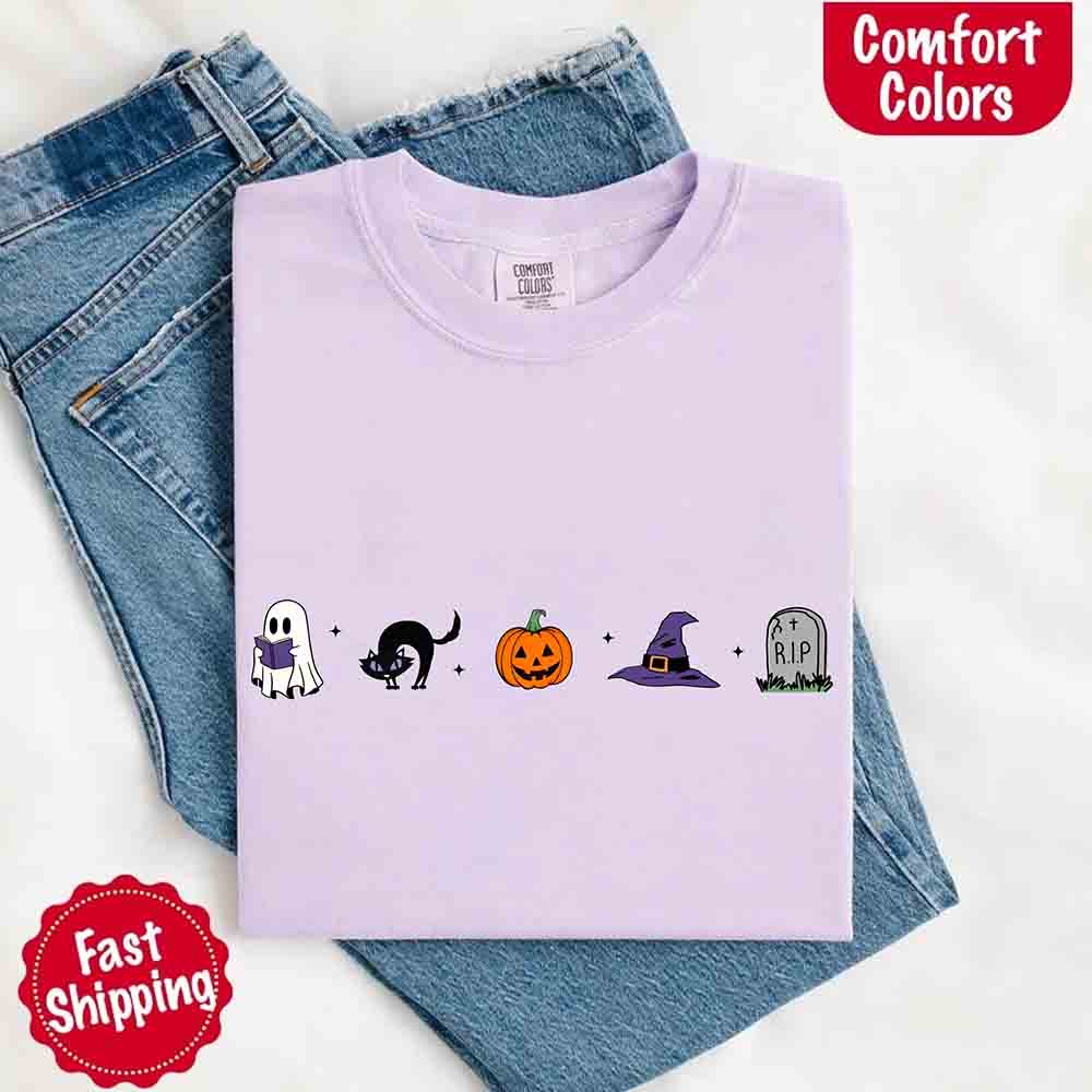Halloween Icons Comfort Colors Shirt – Pumpkin & Ghost Fall Tee - Ever Trendy Essentials
