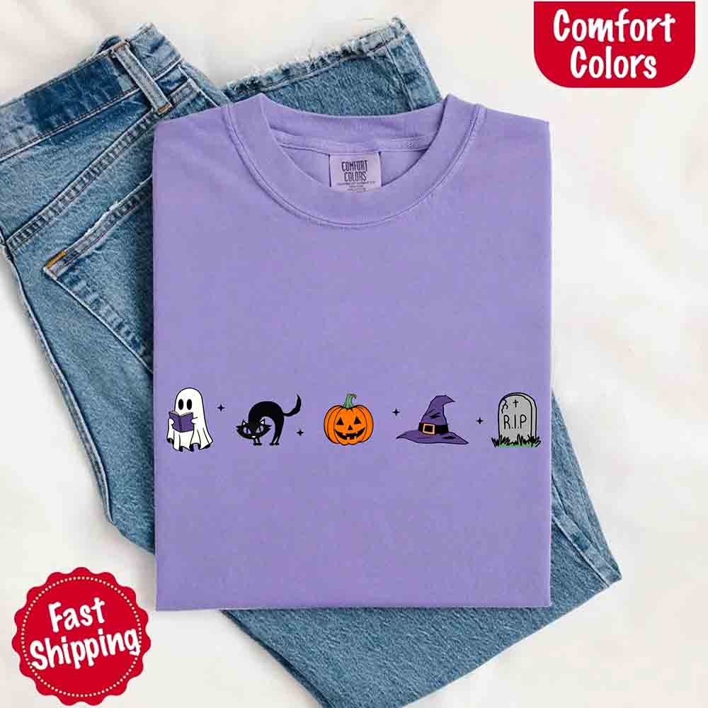 Halloween Icons Comfort Colors Shirt – Pumpkin & Ghost Fall Tee - Ever Trendy Essentials