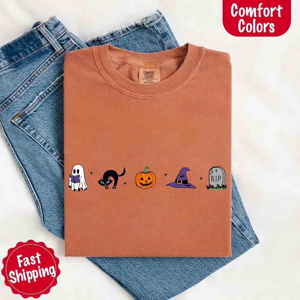 Halloween Icons Comfort Colors Shirt – Pumpkin & Ghost Fall Tee - Ever Trendy Essentials