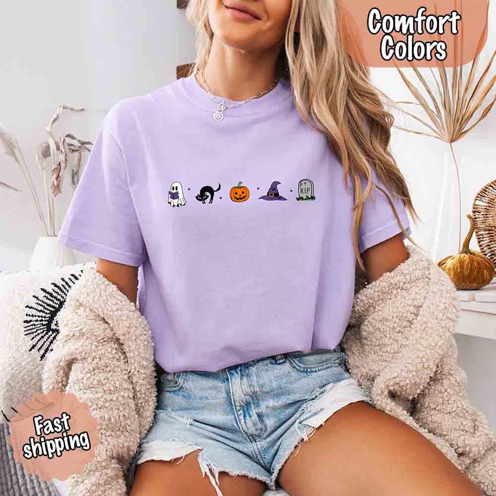 Halloween Icons Comfort Colors Shirt – Pumpkin & Ghost Fall Tee - Ever Trendy Essentials