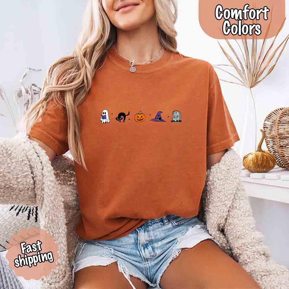 Halloween Icons Comfort Colors Shirt – Pumpkin & Ghost Fall Tee - Ever Trendy Essentials