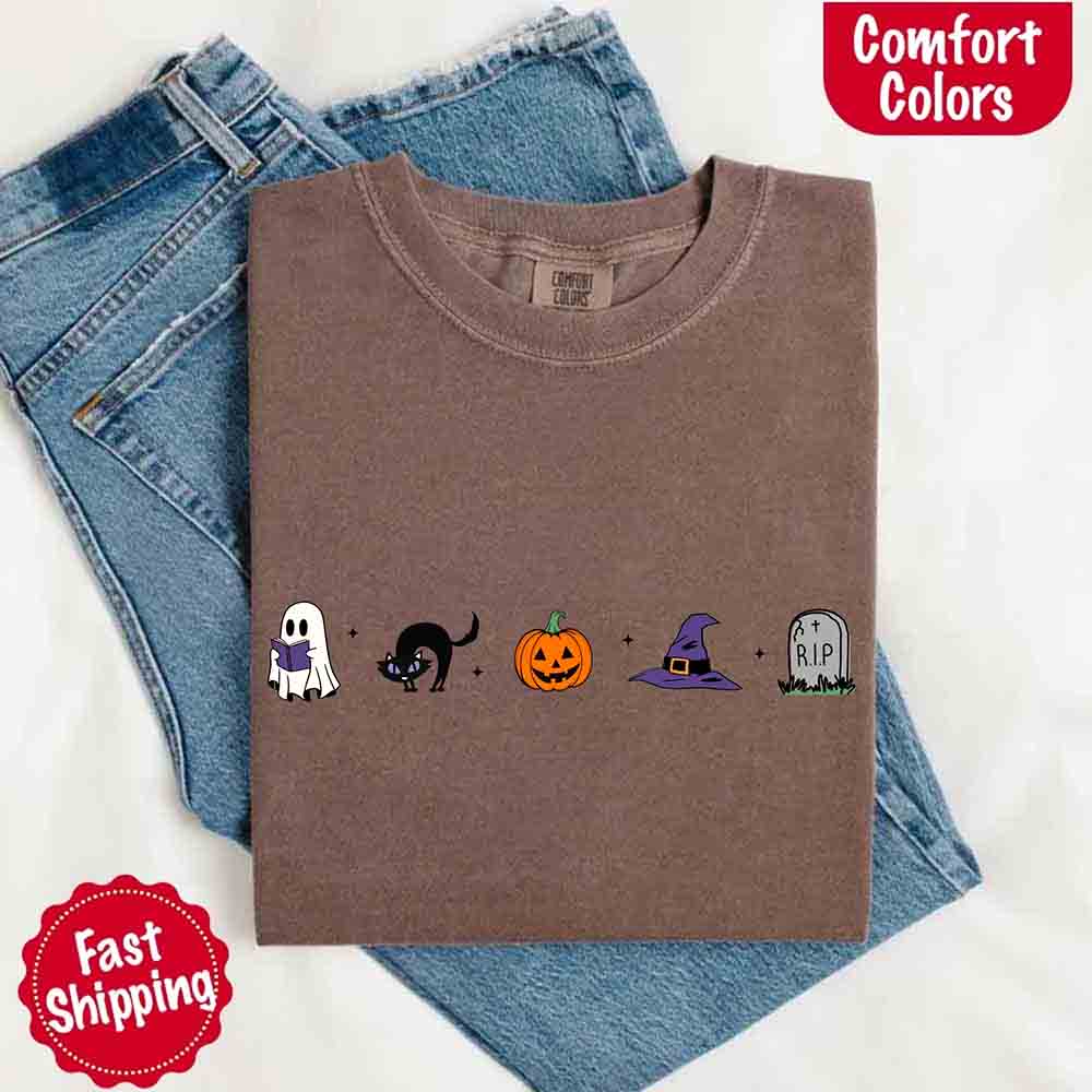 Halloween Icons Comfort Colors Shirt – Pumpkin & Ghost Fall Tee - Ever Trendy Essentials