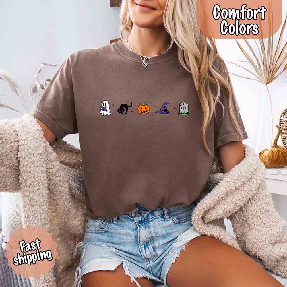 Halloween Icons Comfort Colors Shirt – Pumpkin & Ghost Fall Tee - Ever Trendy Essentials