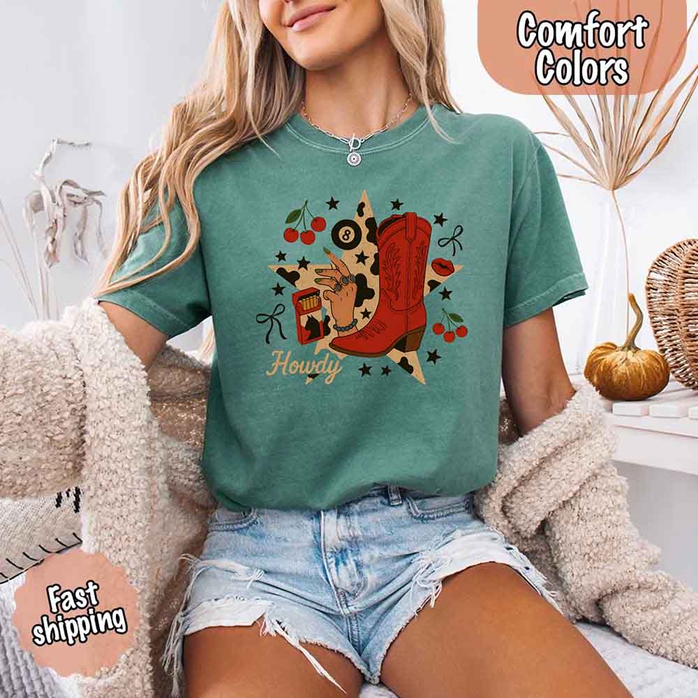 Howdy Cowgirl Star Collage Color Comfort Shirt - Ever Trendy Essentials