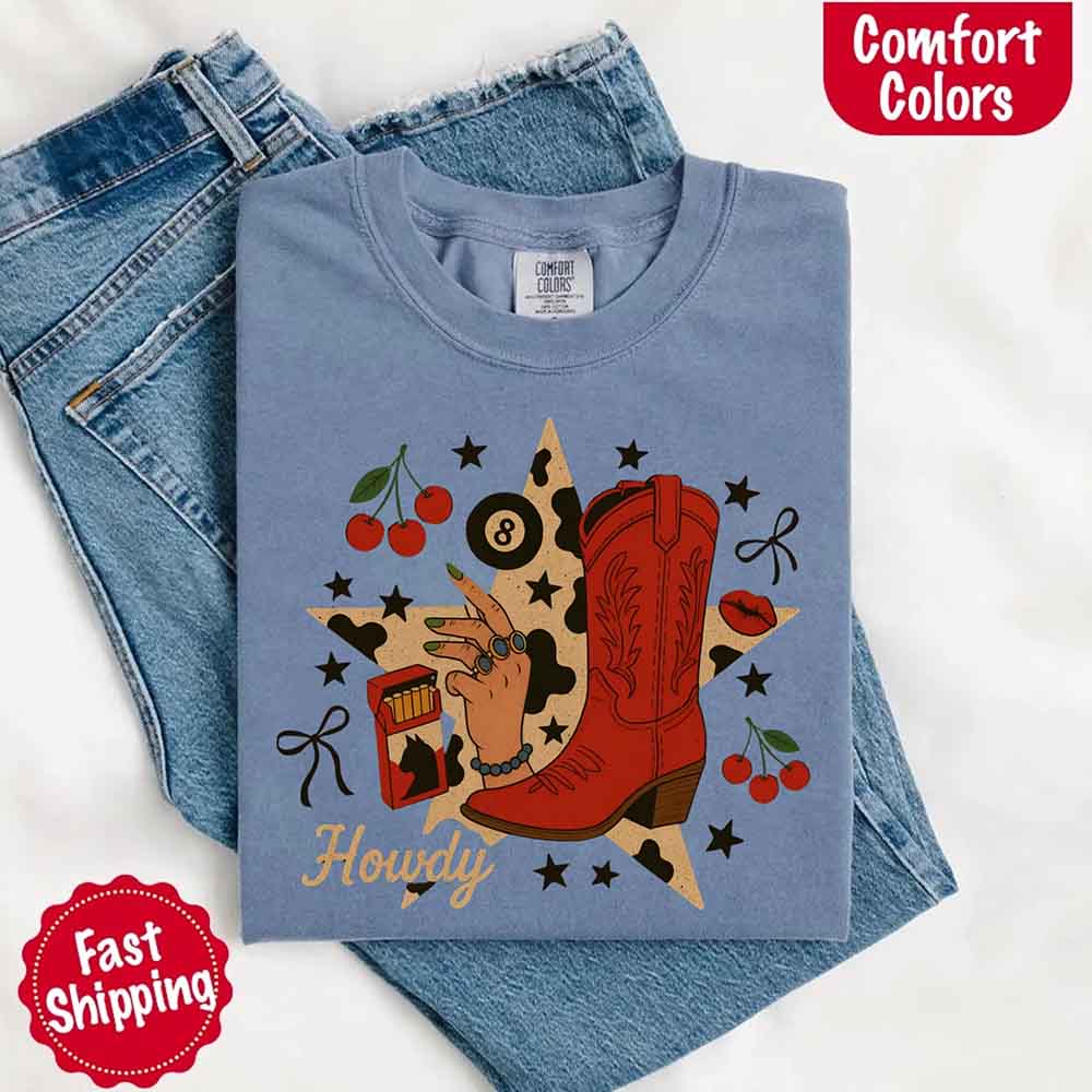 Howdy Cowgirl Star Collage Color Comfort Shirt - Ever Trendy Essentials