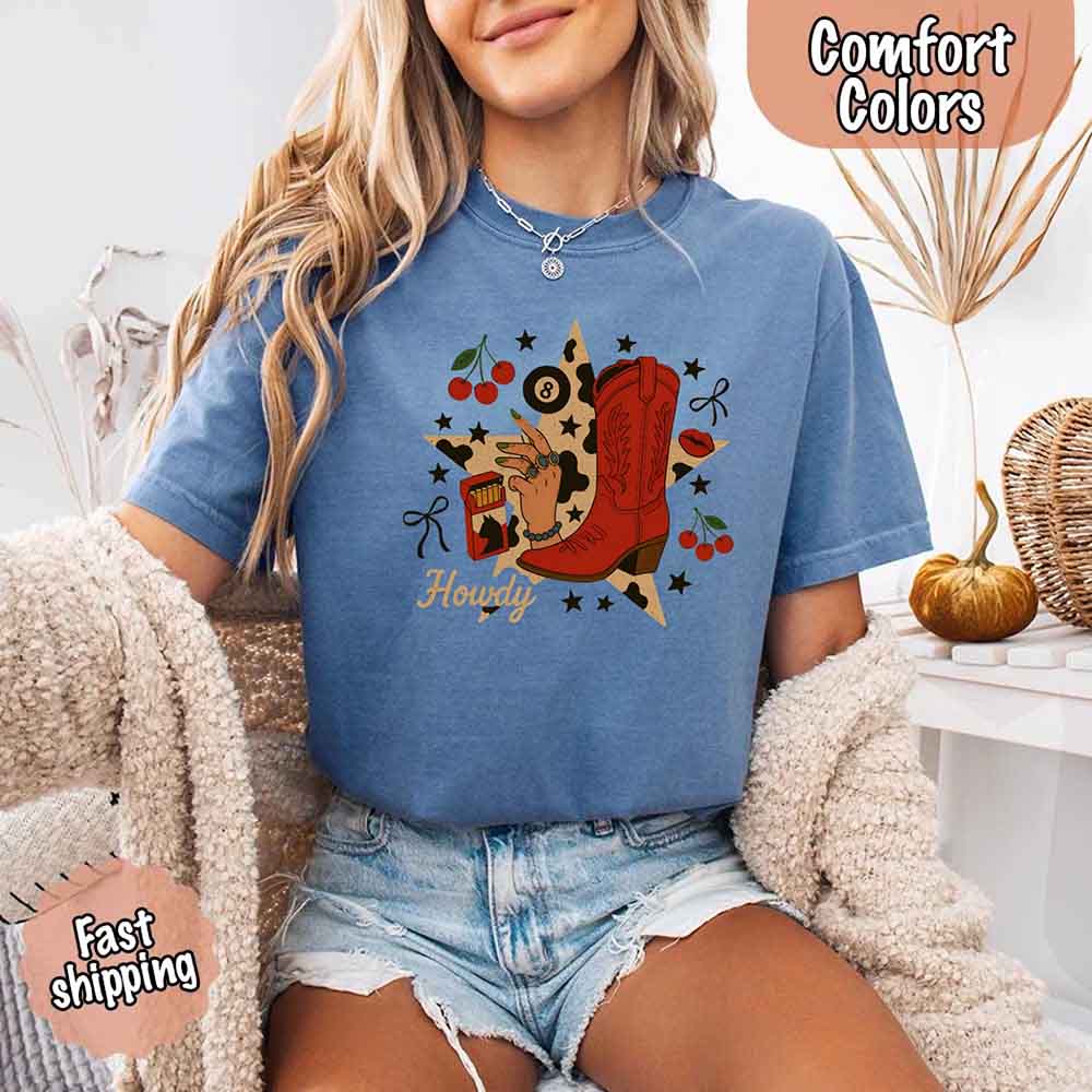 Howdy Cowgirl Star Collage Color Comfort Shirt - Ever Trendy Essentials
