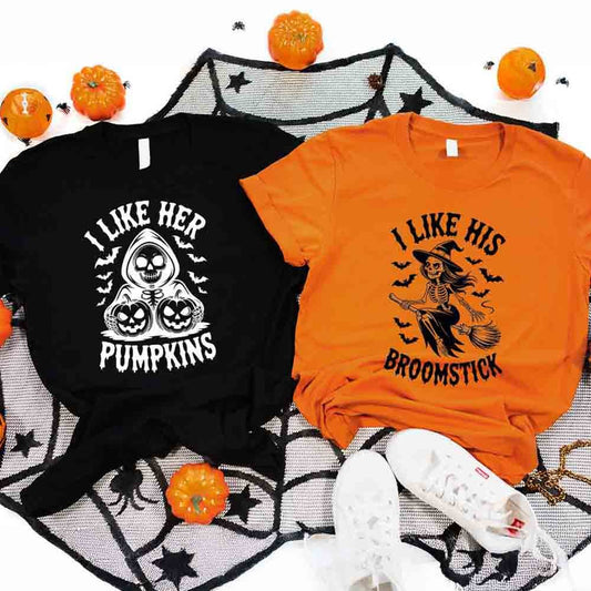 I Like Her Pumpkins & His Broomstick Shirts | Funny Matching Halloween Couple T-Shirts - Ever Trendy Essentials