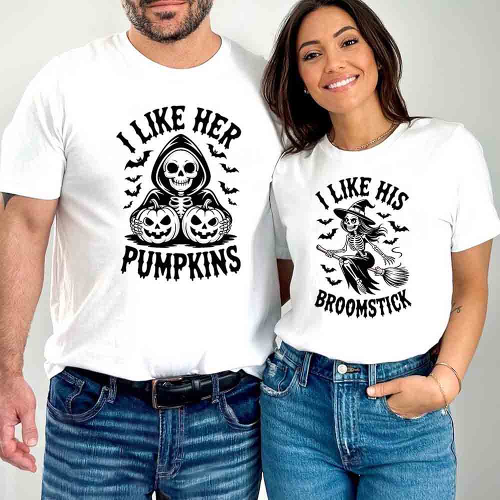 I Like Her Pumpkins & His Broomstick Shirts | Funny Matching Halloween Couple T-Shirts - Ever Trendy Essentials