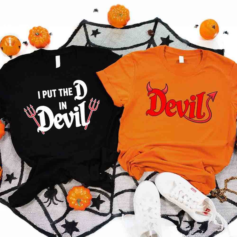 I Put the D in Devil Shirts For Couples Funny Matching Him & Her Halloween T-Shirts - Ever Trendy Essentials