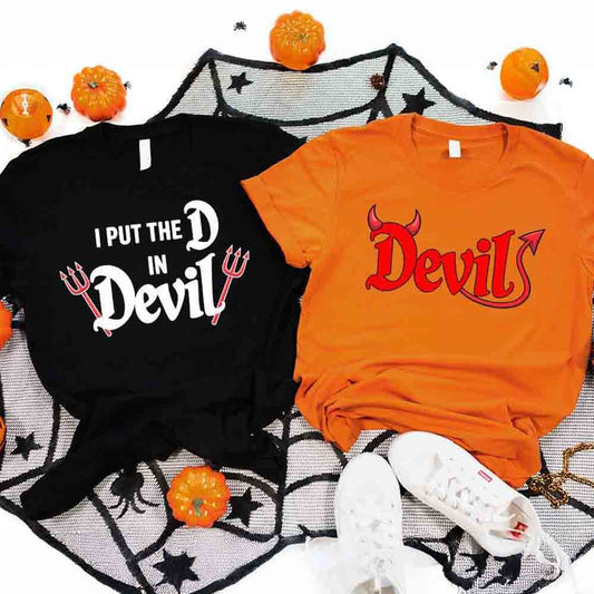 I Put the D in Devil Shirts For Couples Funny Matching Him & Her Halloween T-Shirts - Ever Trendy Essentials