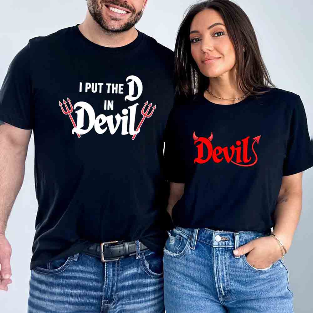 I Put the D in Devil Shirts For Couples Funny Matching Him & Her Halloween T-Shirts - Ever Trendy Essentials