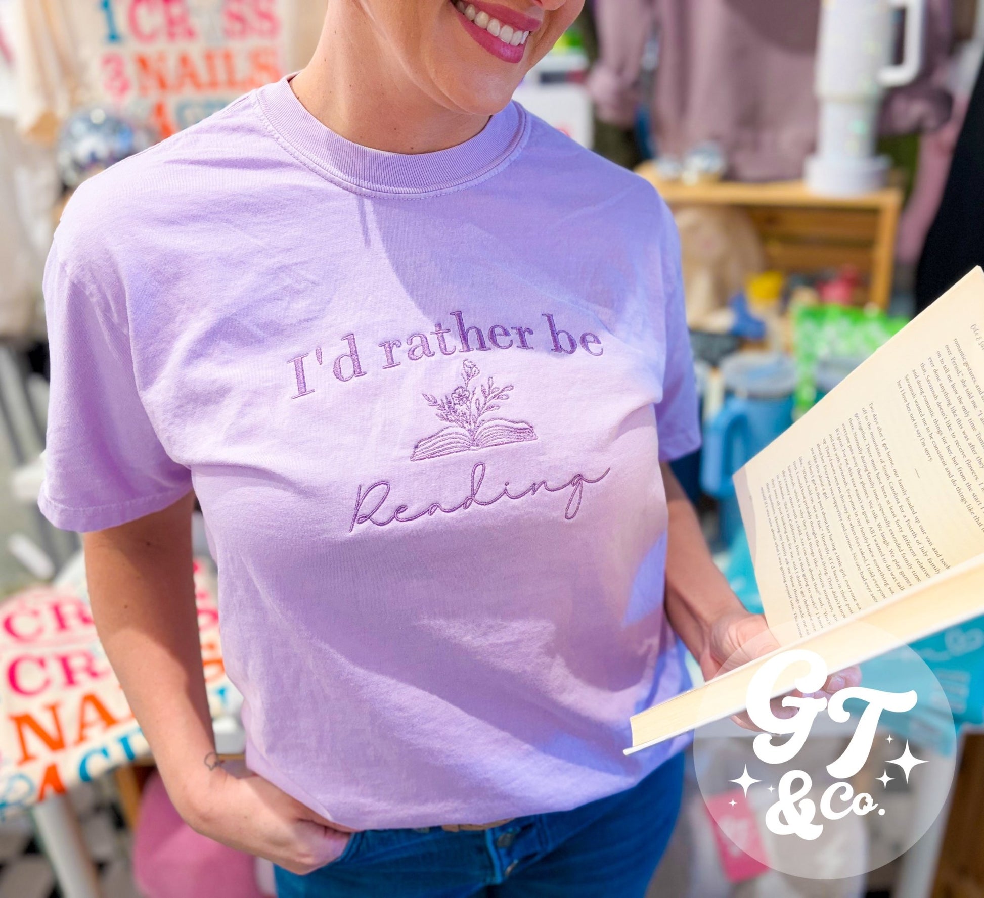 I'd Rather Be Reading Embroidered Tee *MADE TO ORDER* - Ever Trendy Essentials