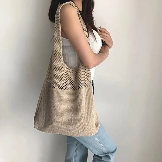 Large Capacity Retro Hollow Crochet Bag | Spacious Interior for Daily Essentials & Ideal for Grocery Shopping or Travel - Ever Trendy Essentials