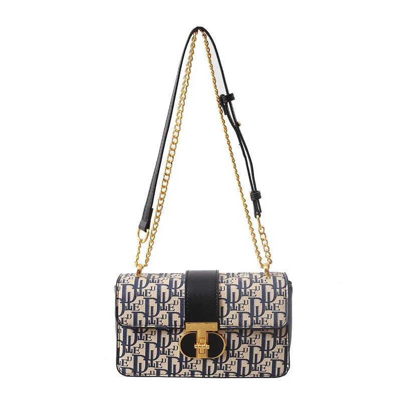 Letter Print Lock Luxury Handbags | Women's Shoulder Bags & Designer Crossbody Purses (Chain Strap Clutch Bag) - Ever Trendy Essentials