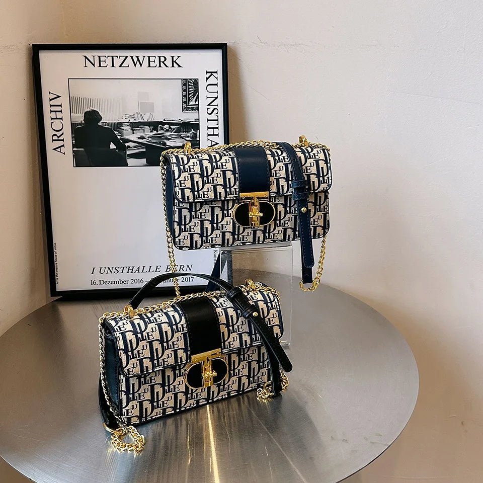 Letter Print Lock Luxury Handbags | Women's Shoulder Bags & Designer Crossbody Purses (Chain Strap Clutch Bag) - Ever Trendy Essentials