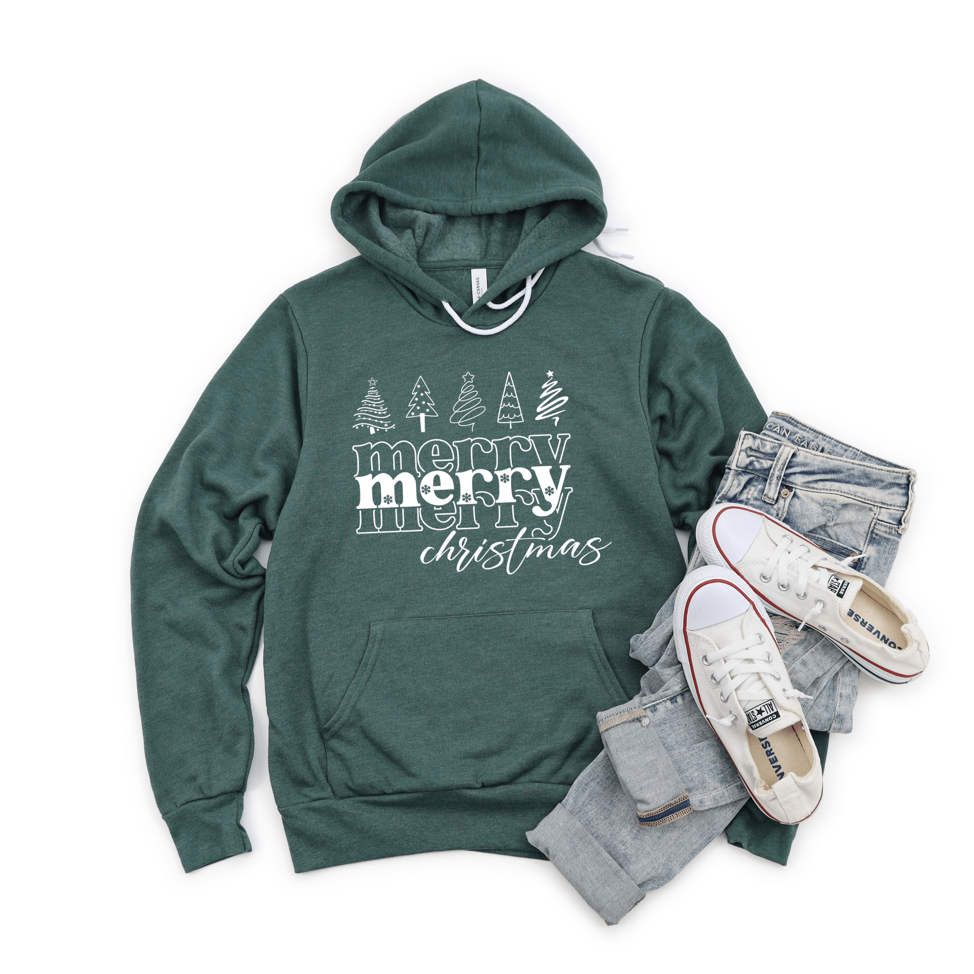 Merry Merry Christmas Doodle Trees Tee or Sweatshirt - Ever Trendy Essentials