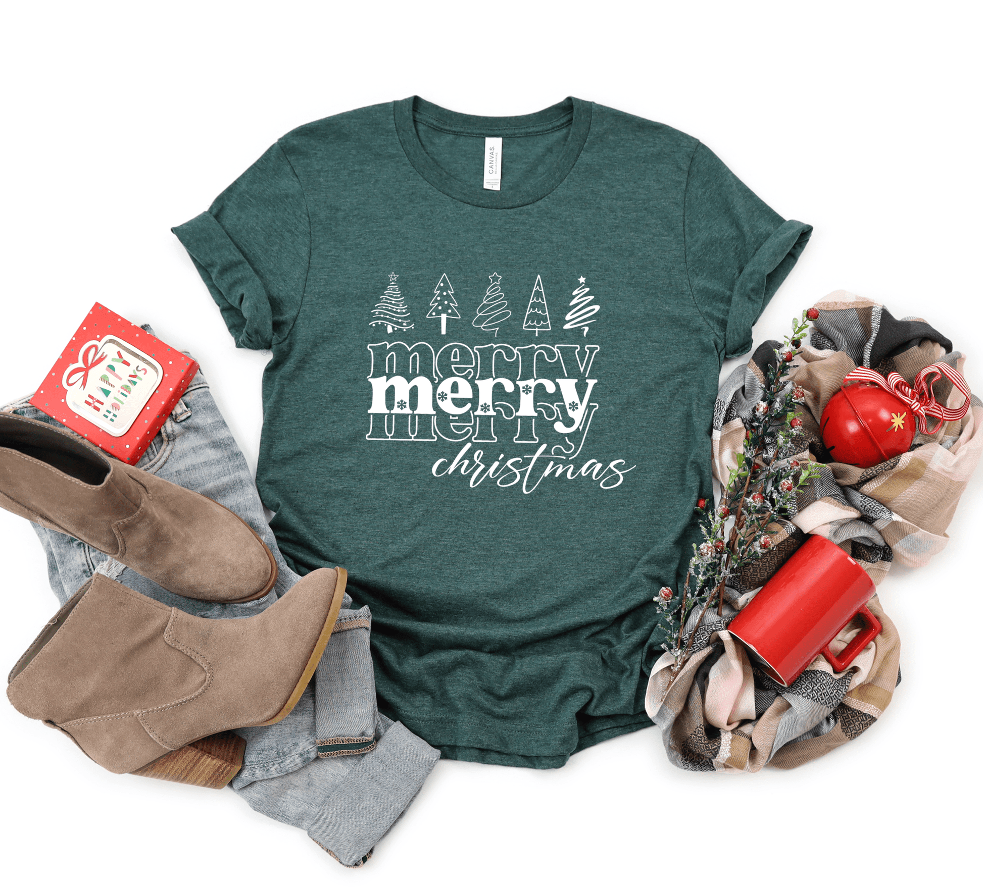 Merry Merry Christmas Doodle Trees Tee or Sweatshirt - Ever Trendy Essentials