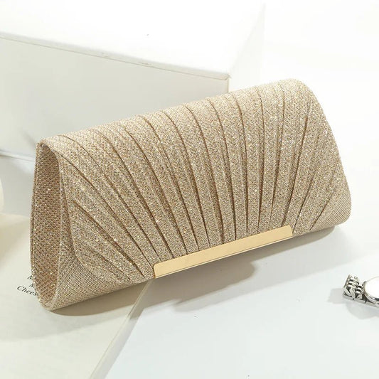 Metal Luxury Women Evening Bags | Ruched Design Sequined Small Envelope Shaped Box Party Wedding Event Handbags Purse - Ever Trendy Essentials