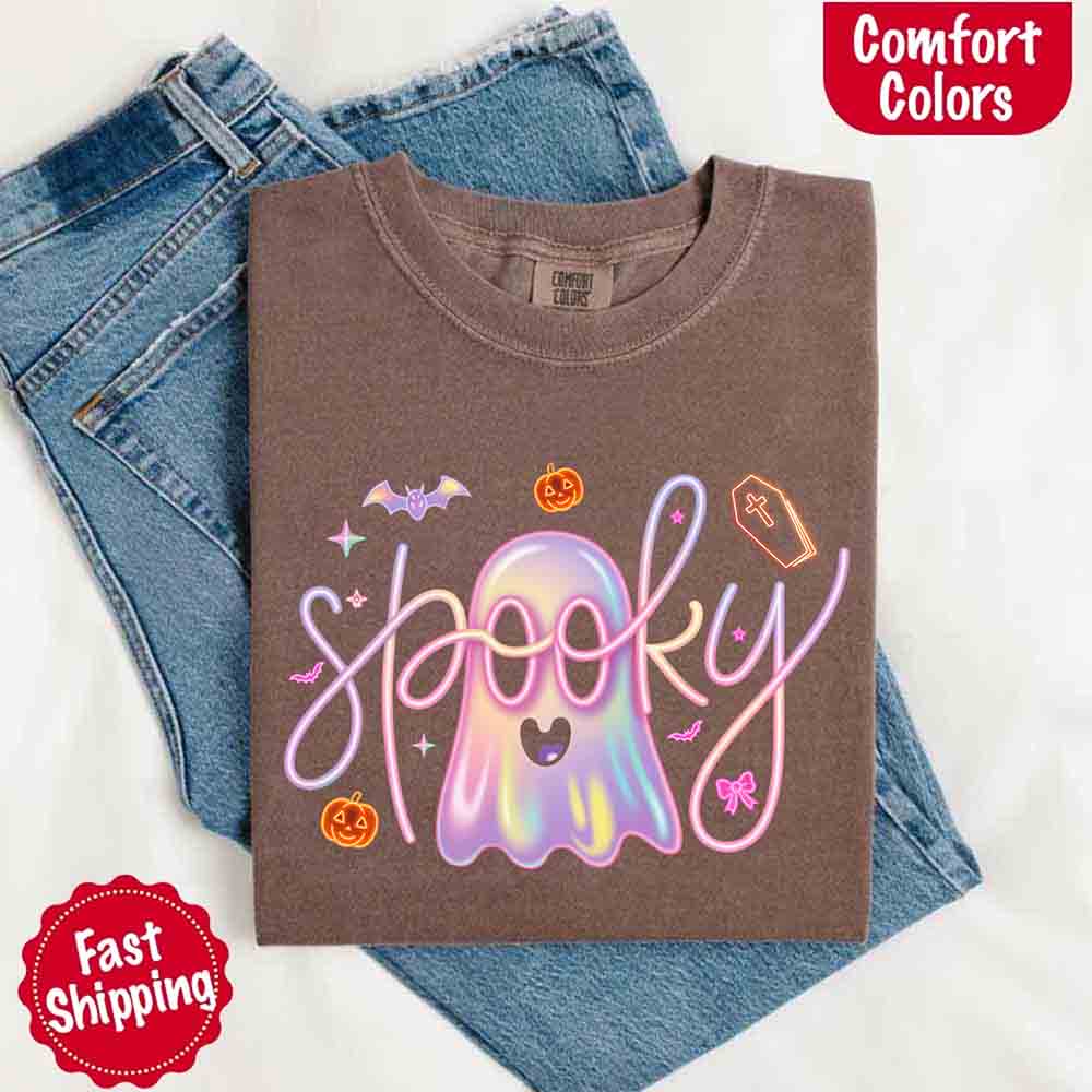 Neon Spooky Ghost Comfort Colors T-Shirt – Trendy Halloween Graphic Tee - Ever Trendy Essentials