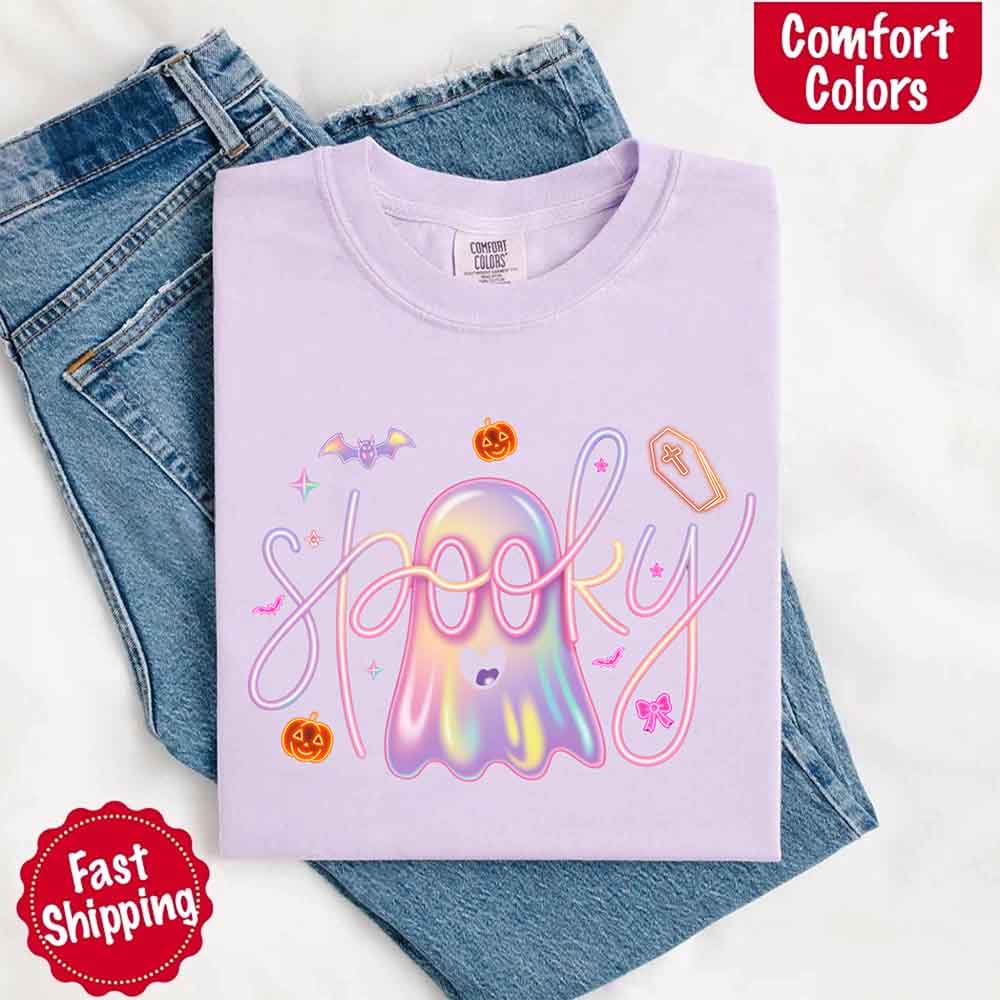 Neon Spooky Ghost Comfort Colors T-Shirt – Trendy Halloween Graphic Tee - Ever Trendy Essentials