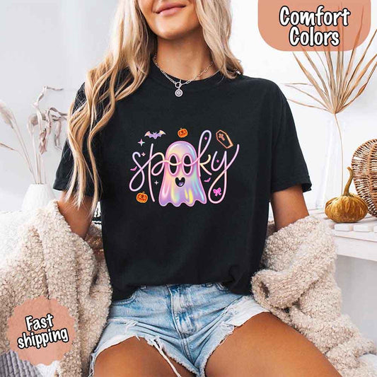Neon Spooky Ghost Comfort Colors T-Shirt – Trendy Halloween Graphic Tee - Ever Trendy Essentials