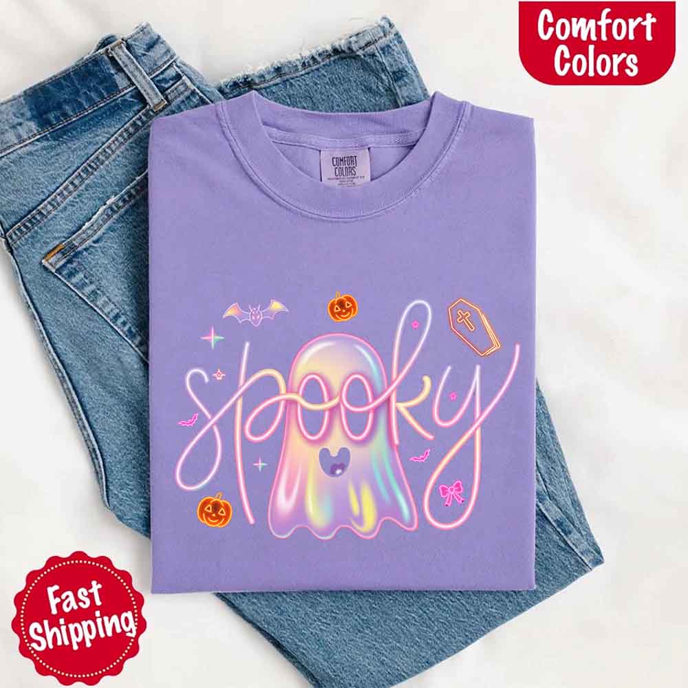 Neon Spooky Ghost Comfort Colors T-Shirt – Trendy Halloween Graphic Tee - Ever Trendy Essentials
