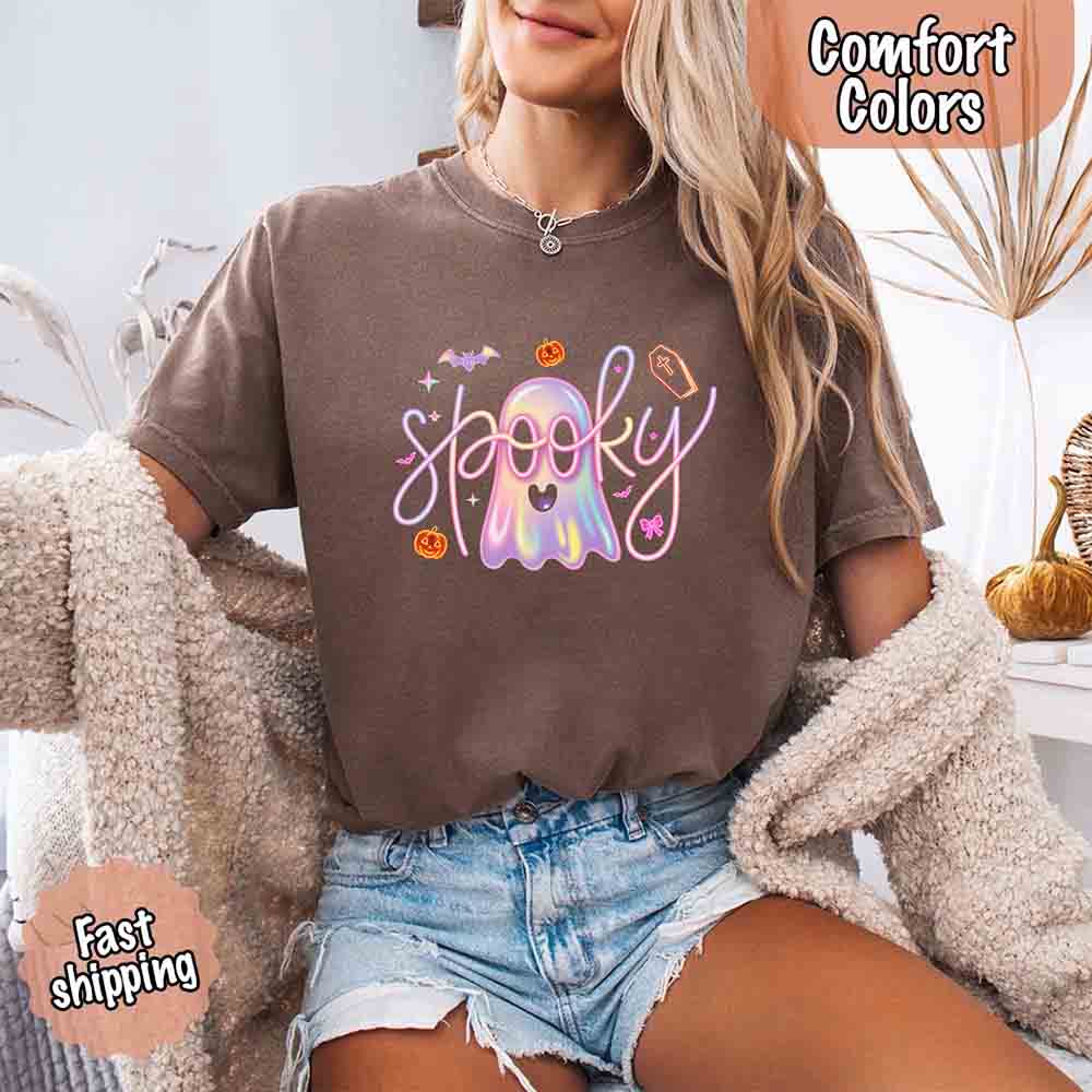 Neon Spooky Ghost Comfort Colors T-Shirt – Trendy Halloween Graphic Tee - Ever Trendy Essentials