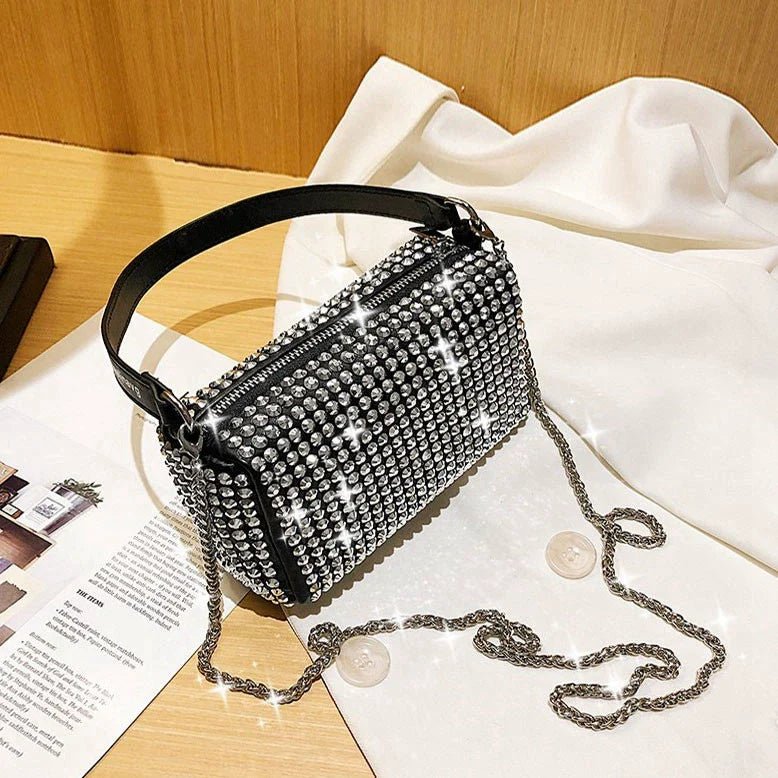 New Arrival Trendy Rhinestone Small Square Bag | Full Diamond Underarm Bag & Diamond - Embedded Women's Shoulder Crossbody Small Handbag - Ever Trendy Essentials
