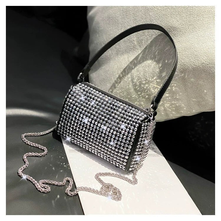 New Arrival Trendy Rhinestone Small Square Bag | Full Diamond Underarm Bag & Diamond - Embedded Women's Shoulder Crossbody Small Handbag - Ever Trendy Essentials