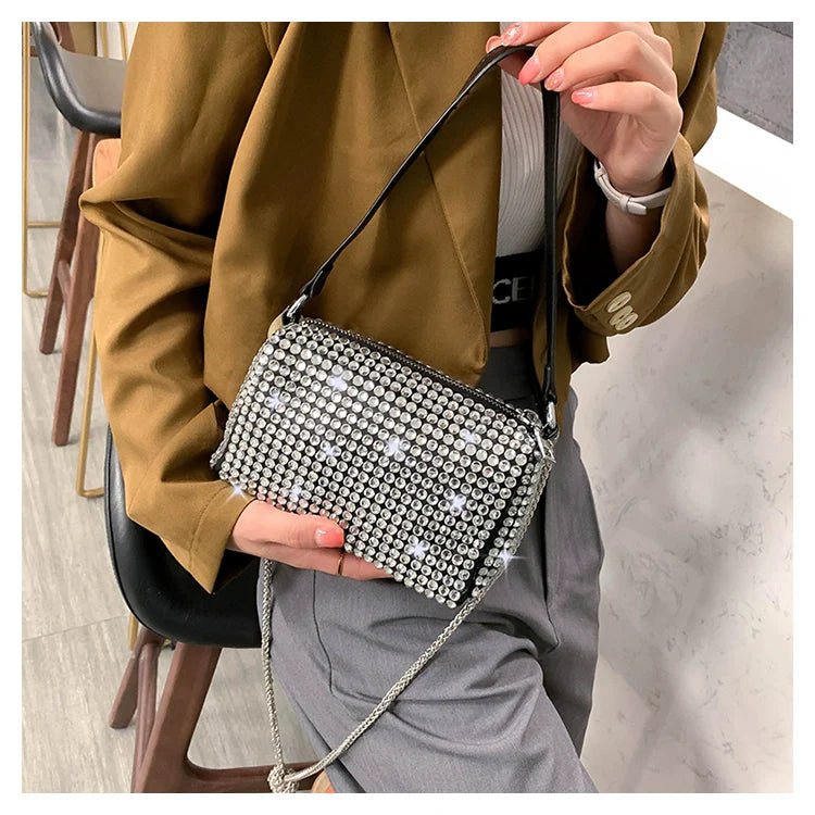 New Arrival Trendy Rhinestone Small Square Bag | Full Diamond Underarm Bag & Diamond - Embedded Women's Shoulder Crossbody Small Handbag - Ever Trendy Essentials
