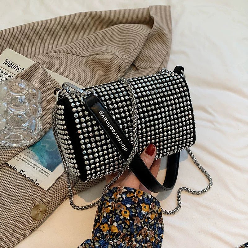 New Arrival Trendy Rhinestone Small Square Bag | Full Diamond Underarm Bag & Diamond - Embedded Women's Shoulder Crossbody Small Handbag - Ever Trendy Essentials